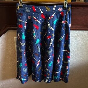 Retro Navy Blue American Colors Patterned Women's MIDI A Line Patriotic Skirt